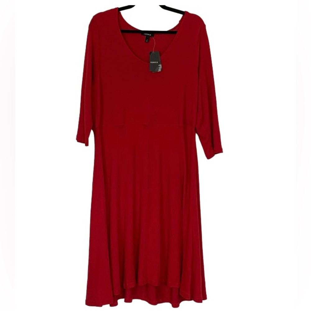 TORRID Woman’s PLUS Cherry Red‎ Dress A-line Soft Plush 3/4 Sleeve SIZE 3 (3X)